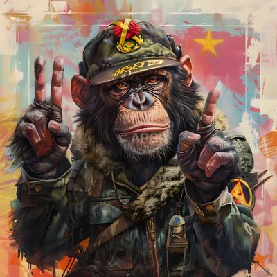 Militanter Schimpanse: KI-Kunstwerk im Street-Art-Stil